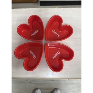 4 Vintage RED CHEERIOS HEART BOWLS - Plastic - Made in the USA